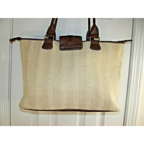 MERONA Womens LAPTOP BAG Large PURSE - Natural Woven w/Leaher Trim HANDBAG - Picture 3 of 8